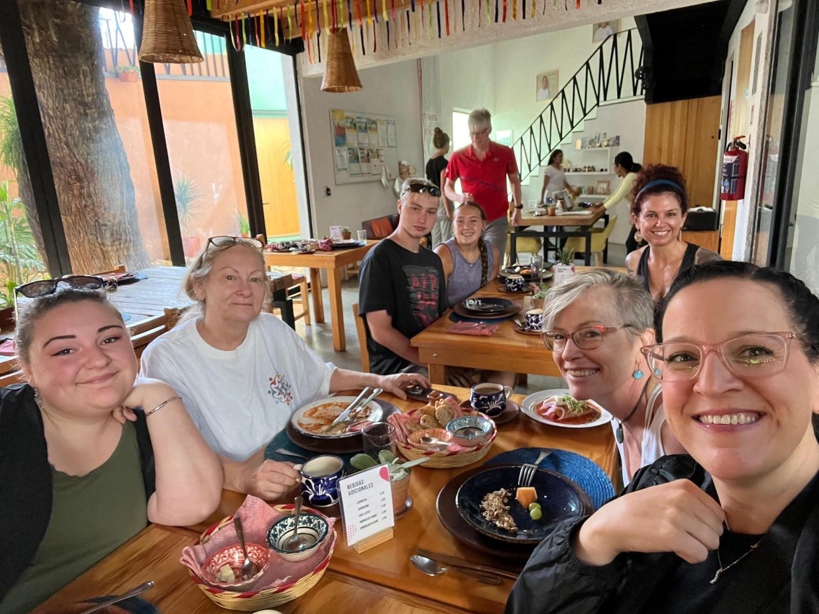 GCAC Mexico August 2023 – Breakfast at Hotel Group at dinner in colorful restauranat