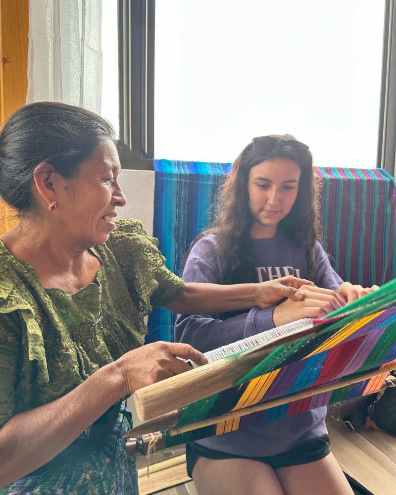 Guatemala March 2023-Isabella with Emelda weaving lesson girls learning weaving