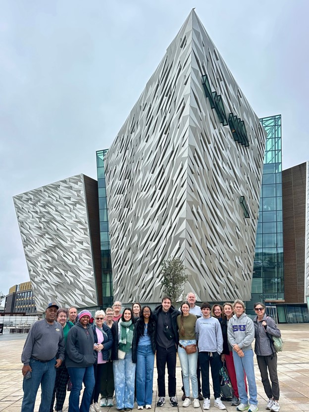 Group in front of the Titanic Museum in Belfast